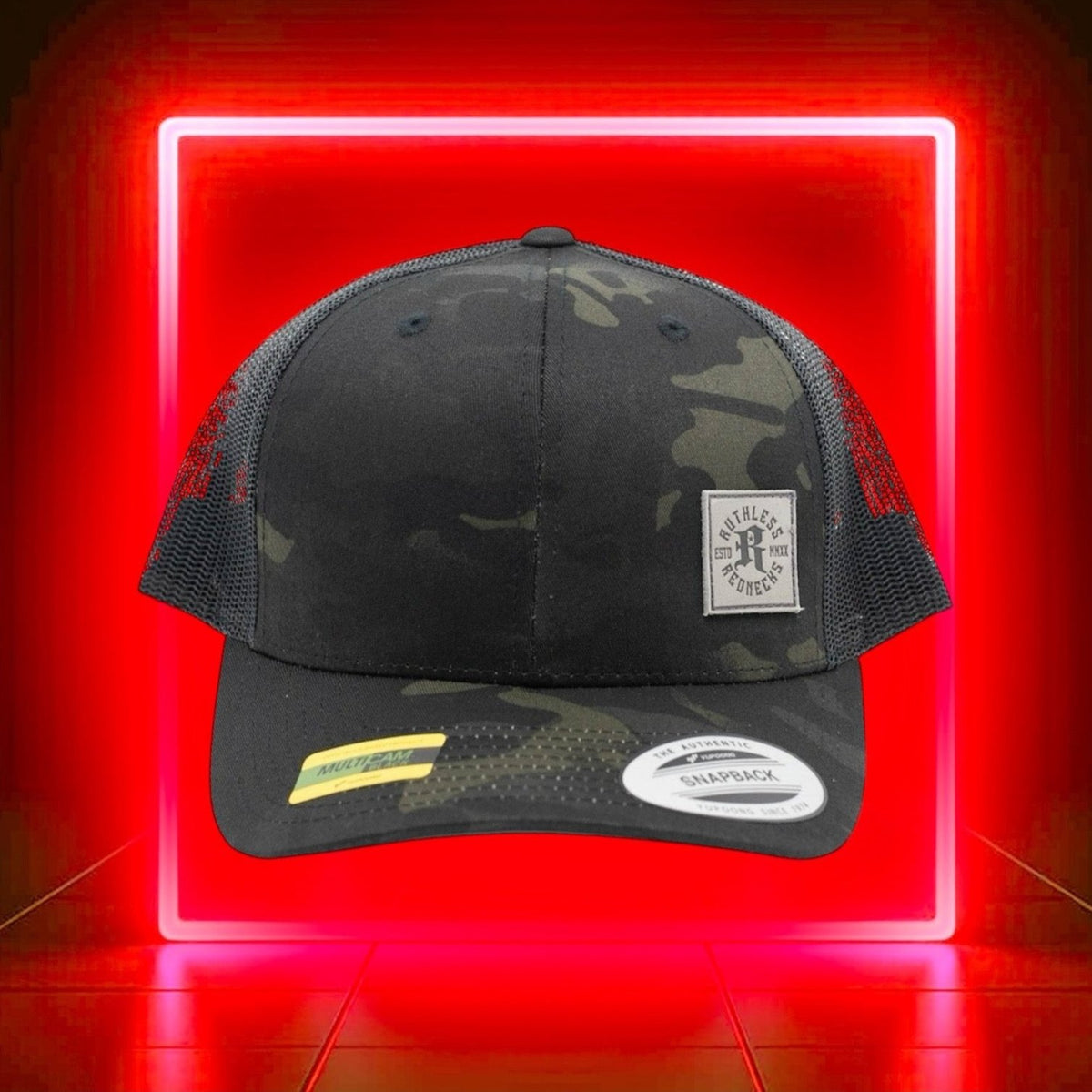 Icon Leather Square Curved Brim Black Camo Hat